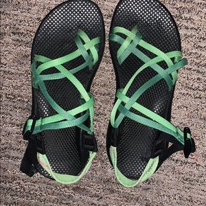 Chacos light green and dark green straps